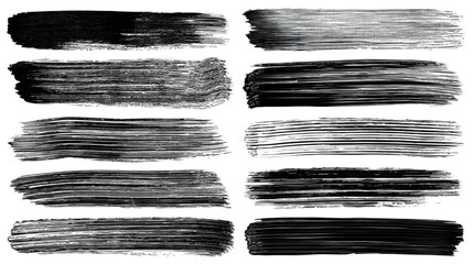 A series of varied brush strokes in black and white, showcasing different textures and patterns.
