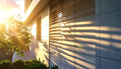 Sunlight and Shadows on Modern Building Facade.