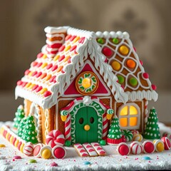 Edible house made of gingerbread, candy, and frosting, a sweet architectural marvel,  house,  unique