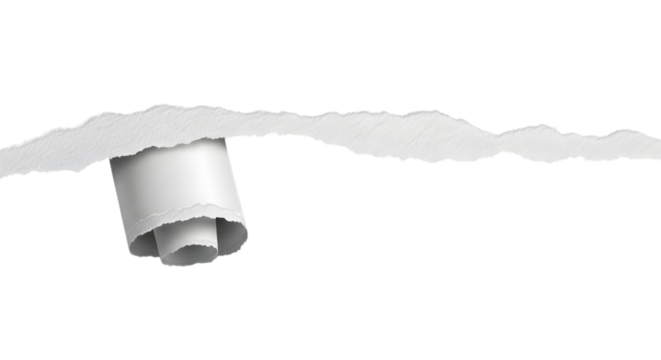 Ripped white paper with curled edge revealing copy space below