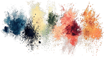A vibrant splash of colors with various shades, resembling paint or pigments, creating a dynamic visual effect.