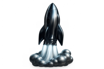 Rocket launching icon representing startup business, technology innovation, and successful project launch concept