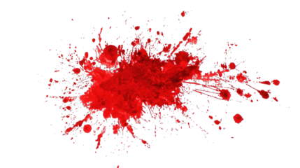 A vibrant red paint splatter with various spattering patterns and textures, conveying a sense of dynamic energy and creativity.