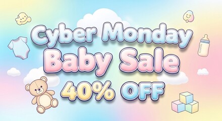 Cyber monday baby sale offer with cute elements for discount promotion banner design