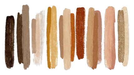A collection of paint swatches in various shades of brown, beige, and tan arranged in horizontal strokes.