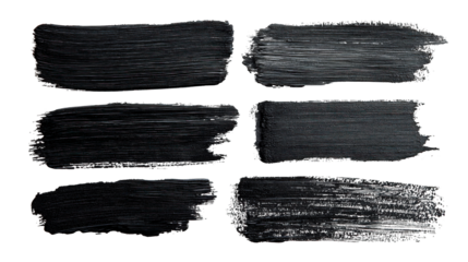 A collection of six abstract brushstroke designs in varying styles and textures, showcasing a monochromatic color scheme.