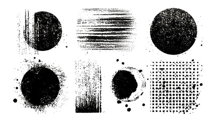 Abstract patterns and textures displayed in a grid format, featuring circular and linear designs with varying densities and styles.