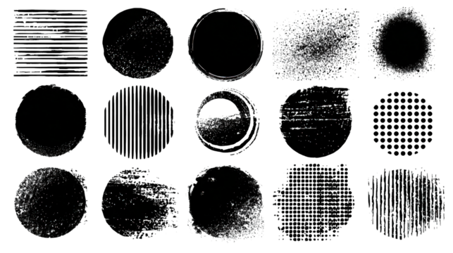 A collection of circular textures featuring various patterns and effects, showcasing a range of designs for creative applications.