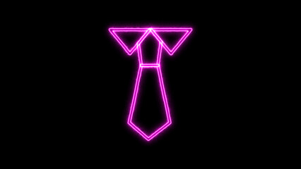 Vibrant neon pink glowing outline illustration of a classic necktie, illuminated against a dark black background, representing modern style, fashion, and sophisticated elegance.