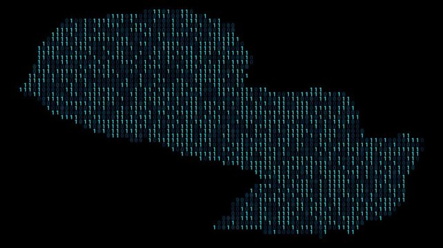 Paraguay Binary code map animation, Digital data visualization, alpha layer