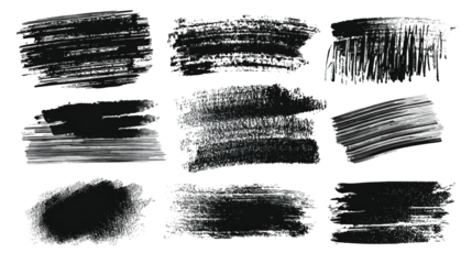 A series of abstract brush strokes displayed in various styles and densities, showcasing texture and movement.