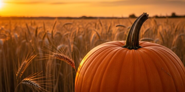 - Golden Hour Wheat Field Sunset with Heirloom Pumpkin – Stunning Autumn Landscape fall backgrounds