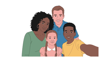 Diverse Family Captures Cherished Moment with Selfie Stick