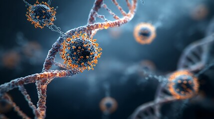 Detailed Microscopic View of Virus Structure Interacting with DNA Helix in Modern Scientific Research