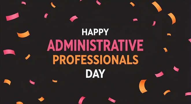 Happy administrative professionals day with confetti on black background - Powered by Adobe