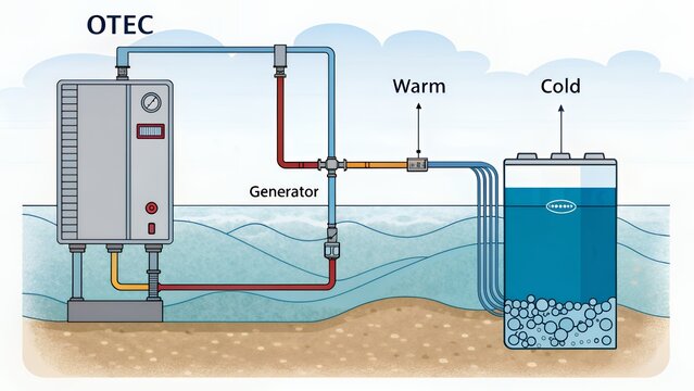 Diagram of Ocean Thermal Energy Conversion System Generating Power