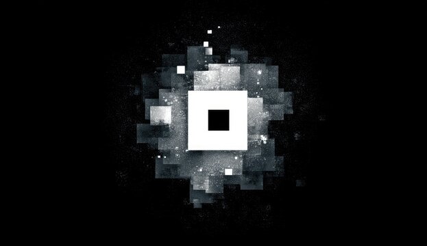 Abstract square cluster with central white square on a dark background