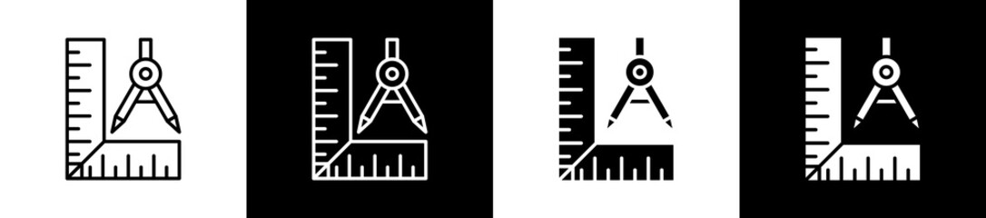 Geometry icon set in line and glyph style on black and white background