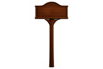 Blank wooden signpost with empty signboard on a pole, providing copy space for custom text or directional information