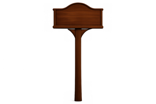 Blank wooden signpost with empty signboard on a pole, providing copy space for custom text or directional information