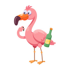 Funny Flamingo Drinking Beer
