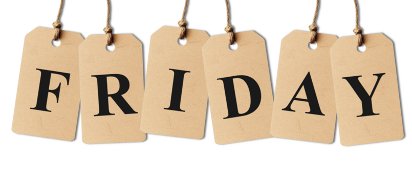 Black Friday Sale Concept with Hanging Paper Tags On a transparent background . Black Friday for shopping discounts, advertisements, and promotional offers.