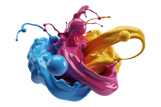 Vibrant CMYK Paint Splash Explosion Cutout Transparent Background