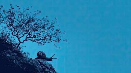Silhouette of snail crawling on rock, slow life and patience theme, simple minimal vector perfect for calm lifestyle visuals.