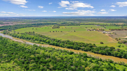 Panoramic Aerial of River Corridor and Productive Pastures