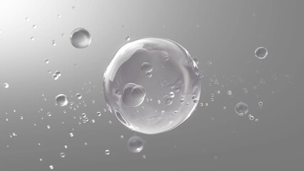 Transparent essence sphere releases anti-aging and moisturizing energy, transparent liquid bubbles, cosmetic hyaluronic acid ,whitening skin, use for hair care,skin care beauty. 3D rendering.