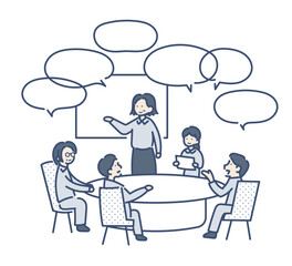 オフィスで会議をするビジネスパーソンのイラスト