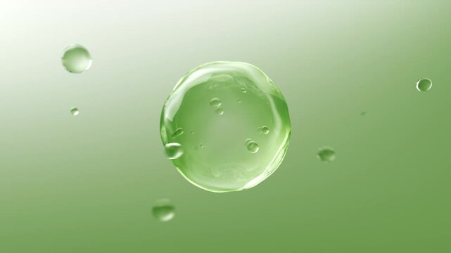 Colorful essence sphere releases anti-aging and moisturizing energy, pink and blue liquid bubbles , green cosmetic hyaluronic acid ,whitening skin,use for hair care,skin care beauty. 3D rendering.