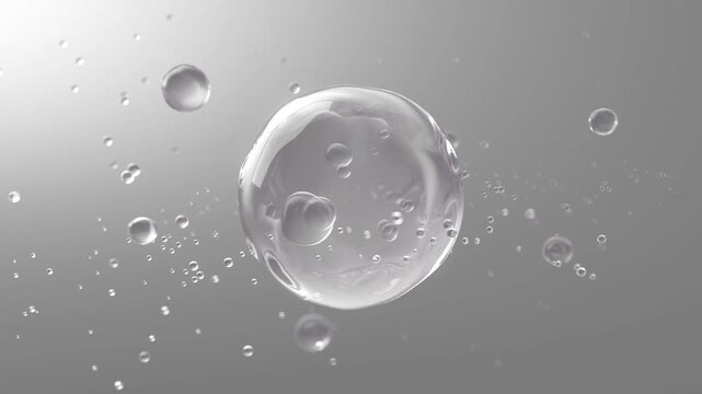 Transparent essence sphere releases anti-aging and moisturizing energy, transparent liquid bubbles, cosmetic hyaluronic acid ,whitening skin, use for hair care,skin care beauty. 3D rendering.