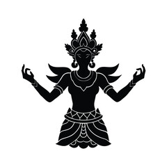 Ancient spirit silhouette with elaborate crown and graceful pose isolated on white background