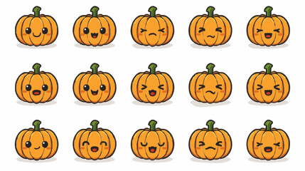 Pumpkin Character Pack with Funny and Happy Expressions Flat Illustration