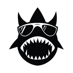 Cool shark head illustration with sharp teeth and sunglasses. isolated on white background