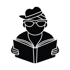 Mysterious person reading a book, detective, knowledge, research isolated on white background