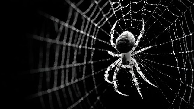 Spider weaving web silhouette, detailed clean vector ideal for patience, structure, and wildlife stock imagery.