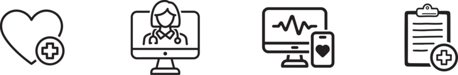 Online medical consultation and healthcare service icons isolated on