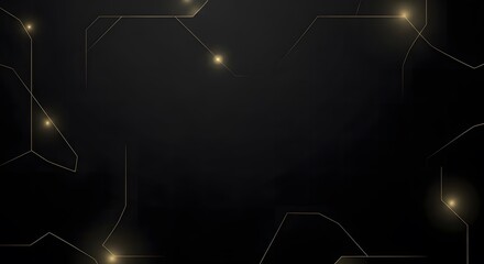 Abstract dark background with golden lines and bright glowing spots
