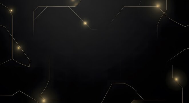 Abstract dark background with golden lines and bright glowing spots