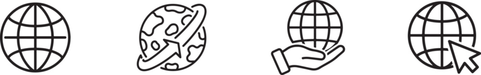 Collection of globe icons representing global connection and worldwide business