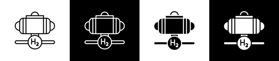 Hydrogen Gas icon set in line and glyph style on black and white background