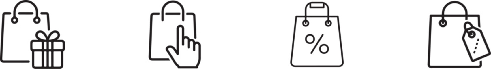 Shopping bag icons isolated on for online gift and sale deals