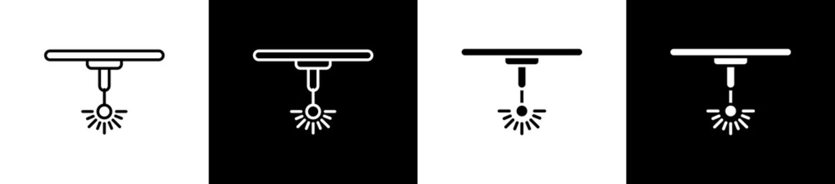 Laser Melting icon set in line and glyph style on black and white background