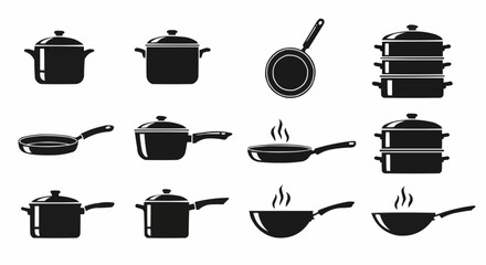 Collection of Kitchen Cookware Pots and Pans Silhouettes.
