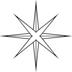 Black line art eight pointed star symbol on background