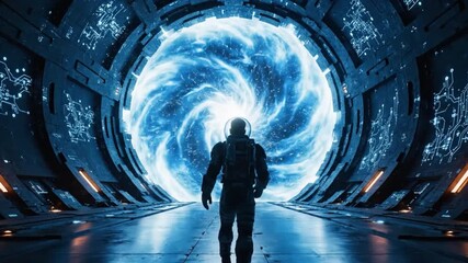 Astronaut faces vibrant portal, a journey into the unknown awaits, explore futuristic space travel, a thrilling quest for discovery, pushing boundaries
