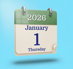 Minimalist 3D Calendar – January 1, 2026 in Sage Green