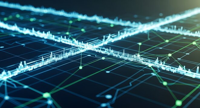 Abstract digital data visualization with connected lines and nodes